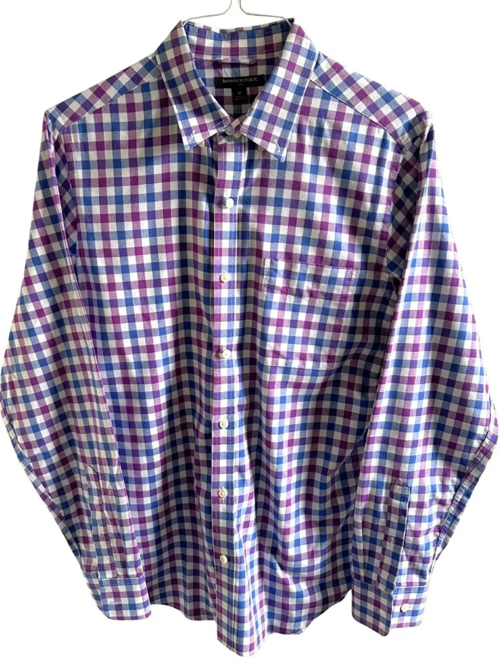 Banana Republic Mens Gingham Plaid Long Sleeve Button Down Shirt Purple